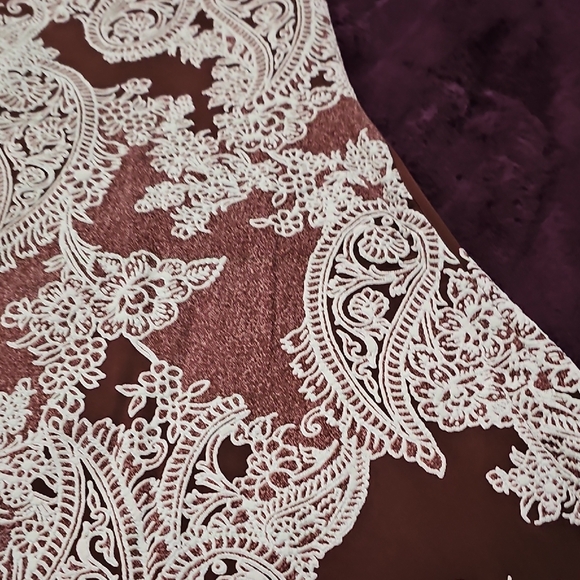 Elegant Brown and White Lace Dress - Picture 3 of 6